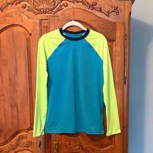 L.L. Bean Kids Long Sleeve Rashguard - Teal and Neon Yellow